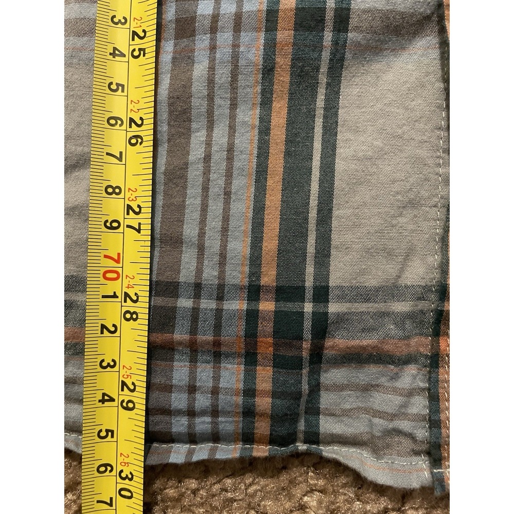 Columbia Short Sleeve Button Down Shirt Green Orange Blue Plaid Logo Medium JBHS - Picture 5 of 9